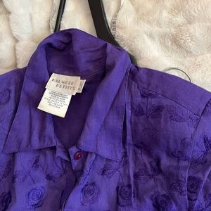 Y2K Halmode Petities 8P Deep Purple Button Floral Embroidered Spring Fall Shirt